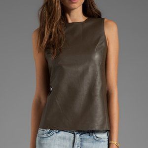 Vince Perforated Leather Shell Tank Top - Olive